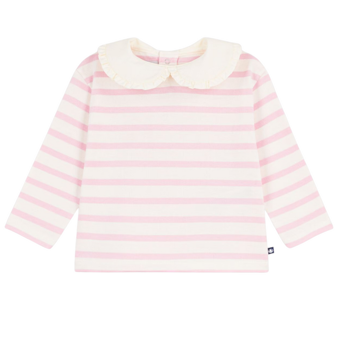 Petit Bateau - Babytruitje met kraagje en roze matrozenstreepjes