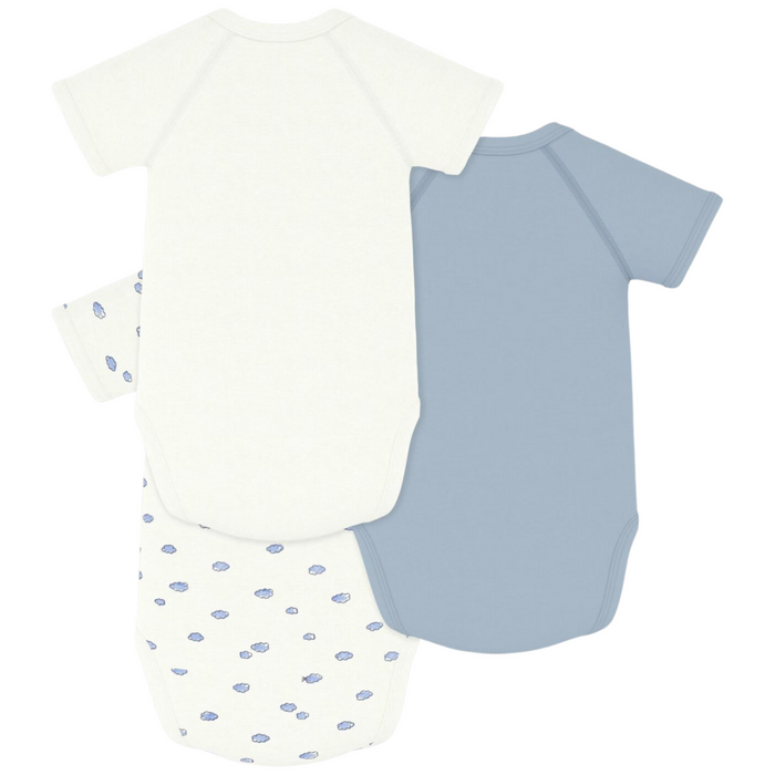 Petit Bateau - Set van 3 body's met korte mouwen met wolkjes