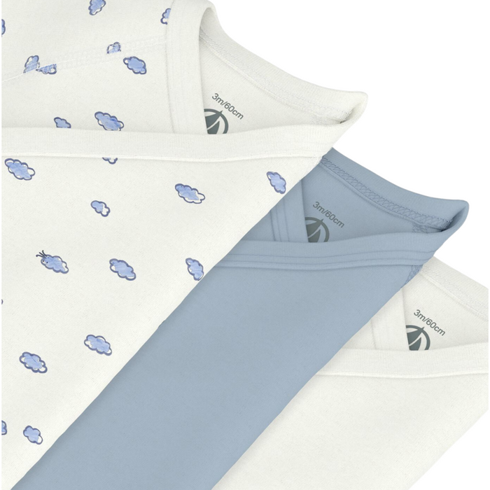 Petit Bateau - Set van 3 body's met korte mouwen met wolkjes