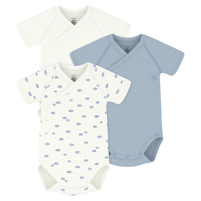 Petit Bateau - Set van 3 body's met korte mouwen met wolkjes
