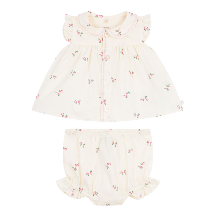 Petit Bateau - Tweedelig katoenen babysetje met een bloesje en een pofbroekje met bloemenprint
