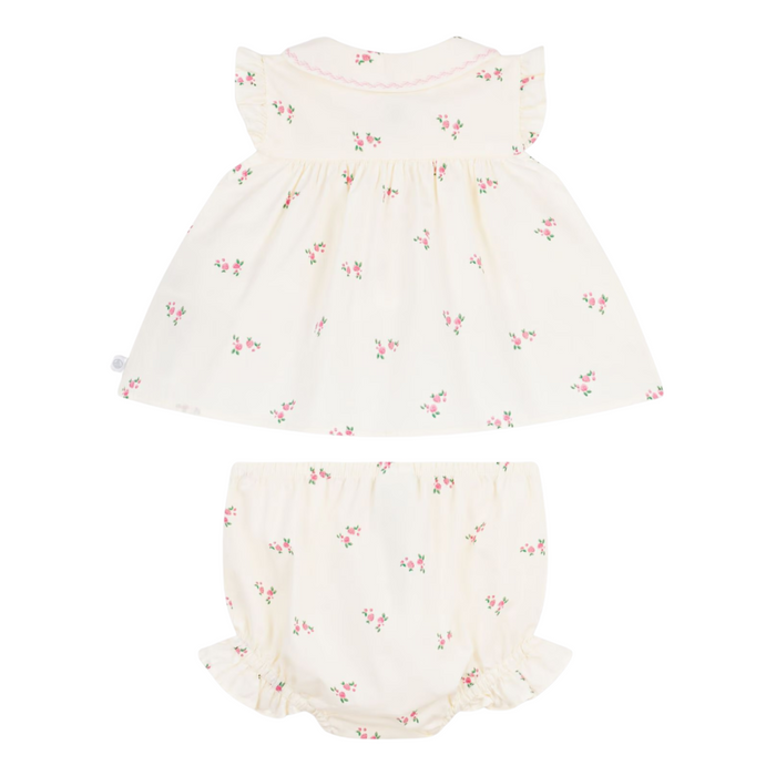 Petit Bateau - Tweedelig katoenen babysetje met een bloesje en een pofbroekje met bloemenprint