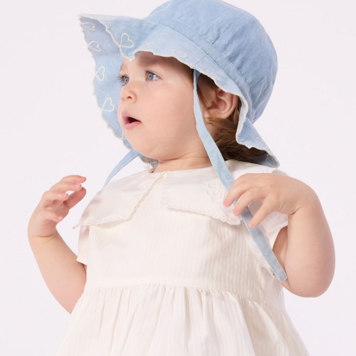 Petit Bateau - Zonnehoedje voor babymeisjes van chambray - Blauw