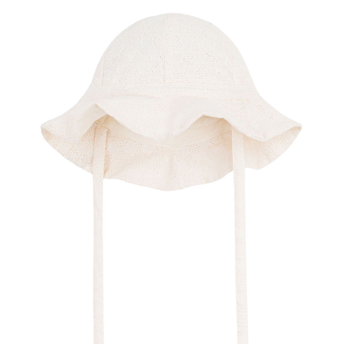 Petit Bateau - Zonnehoedje voor babymeisjes van poplin met broderie anglaise - Ecru