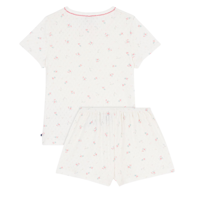 Petit Bateau - Korte kinderpyjama van ajourkatoen met bloemenprint