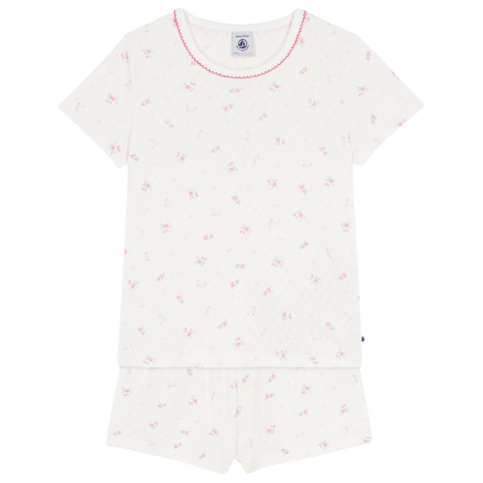 Petit Bateau - Korte kinderpyjama van ajourkatoen met bloemenprint