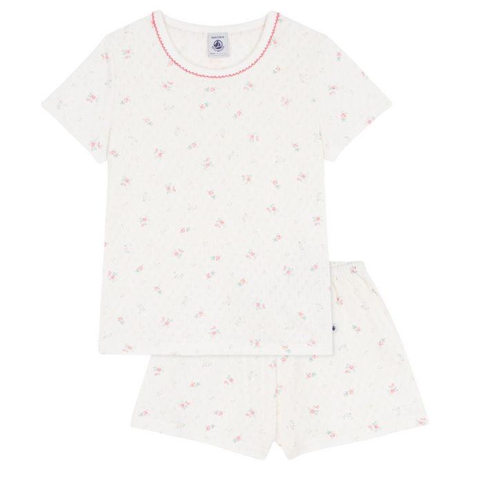 Petit Bateau - Korte kinderpyjama van ajourkatoen met bloemenprint