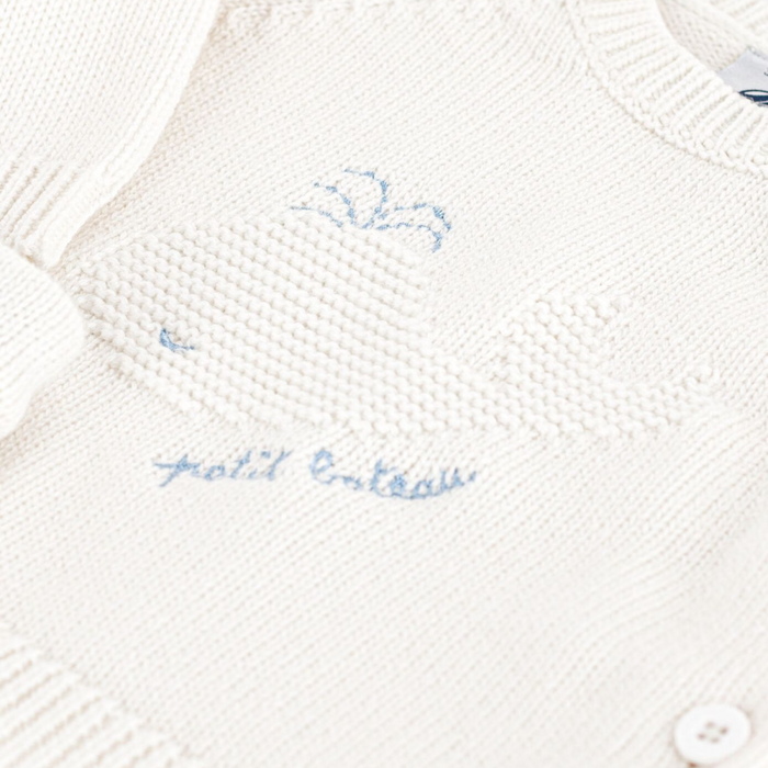 Petit Bateau - Tweedelig gebreid babysetje van wol en katoen met walvismotiefje