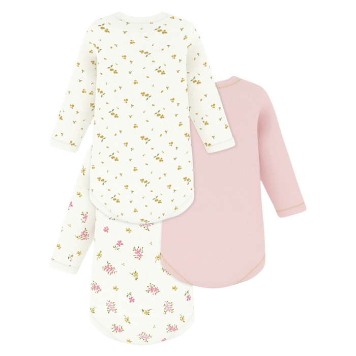 Petit Bateau - Set van 3 body's met lange mouwen bloemetjes