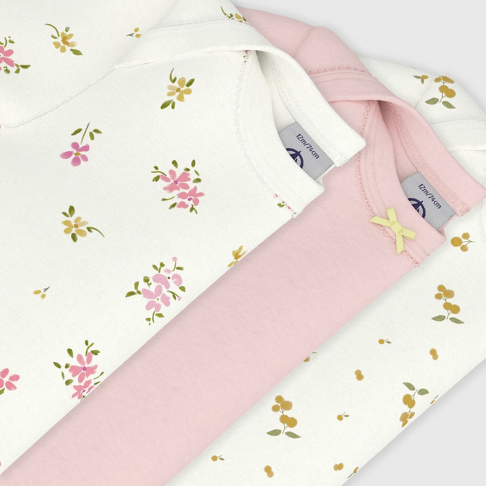 Petit Bateau - Set van 3 body's met lange mouwen bloemetjes