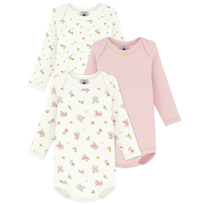 Petit Bateau - Set van 3 body's met lange mouwen bloemetjes