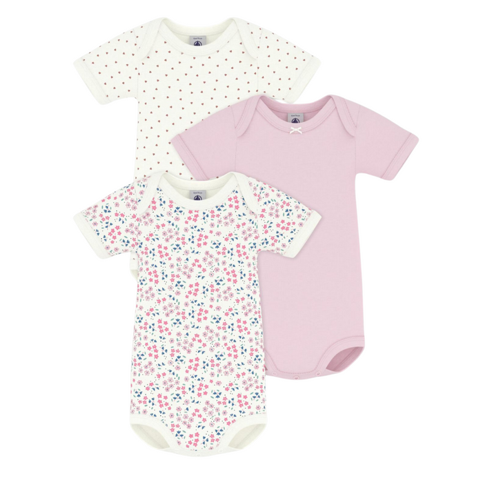 Petit Bateau - Set van 3 body's met korte mouwen hartjes