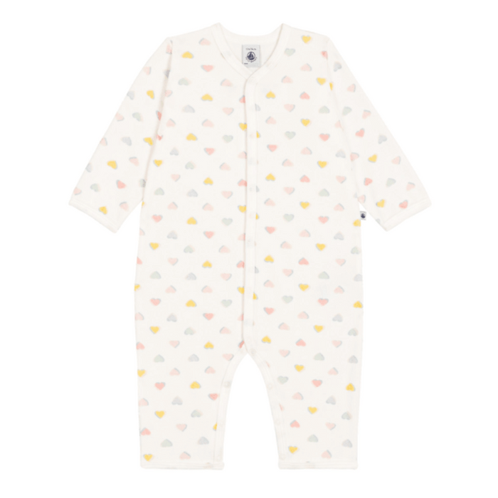 Petit Bateau - Fluwelen pyjama zonder voetjes met hartjesprint