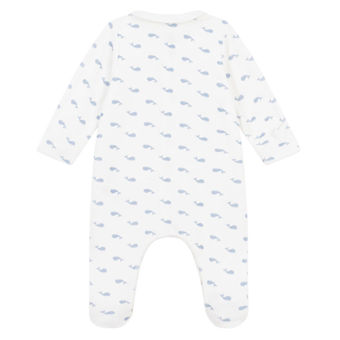 Petit Bateau - Fluwelen babypakje met kraagje en walvisprint