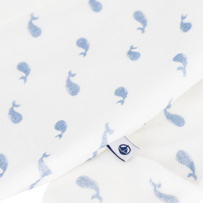 Petit Bateau - Fluwelen babypakje met kraagje en walvisprint
