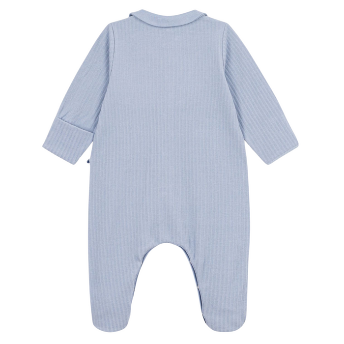 Petit Bateau - Effen fluwelen babypakje met kraag - Blauw