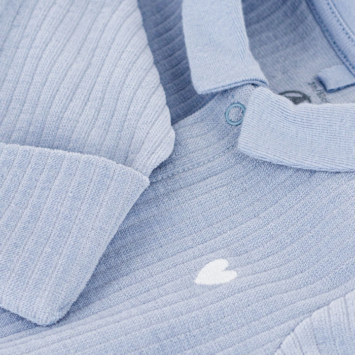 Petit Bateau - Effen fluwelen babypakje met kraag - Blauw