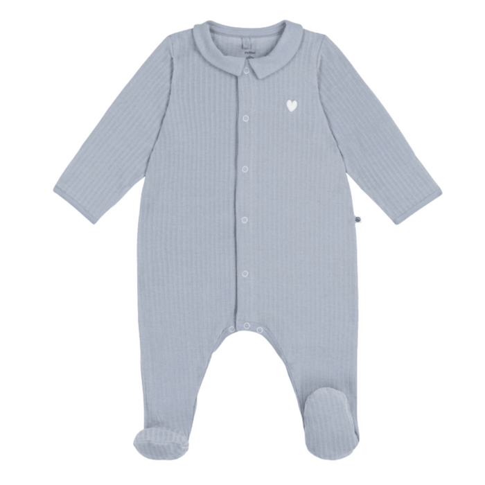 Petit Bateau - Effen fluwelen babypakje met kraag - Blauw