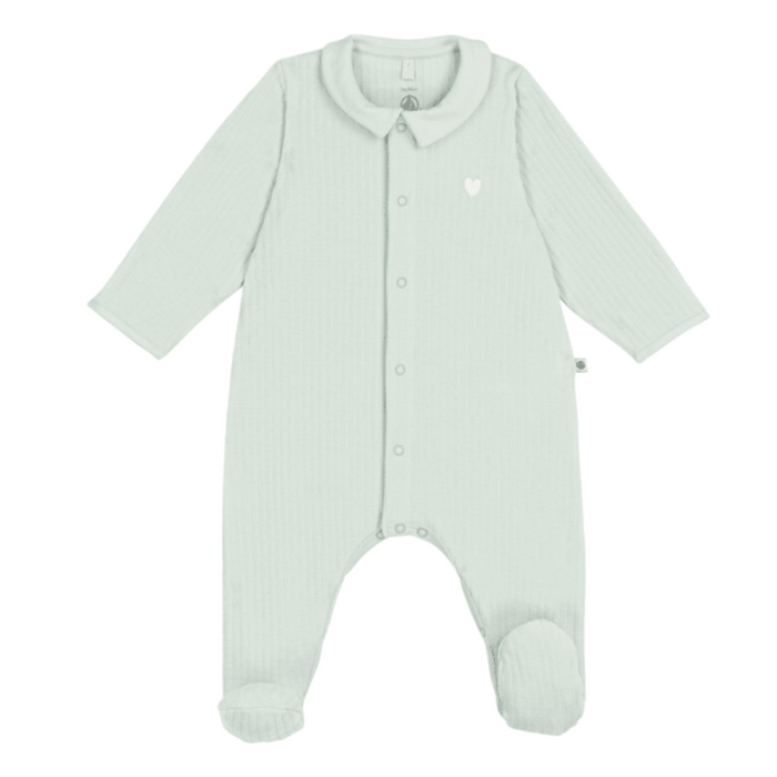 Petit Bateau - Effen fluwelen babypakje met kraag - Muntgroen