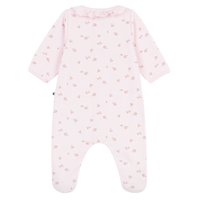 Petit Bateau - Fluwelen babypakje met kraagje en bloemenprint