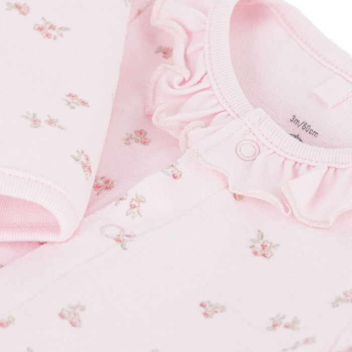 Petit Bateau - Fluwelen babypakje met kraagje en bloemenprint