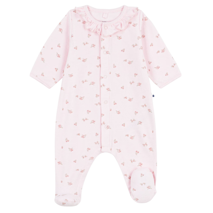 Petit Bateau - Fluwelen babypakje met kraagje en bloemenprint