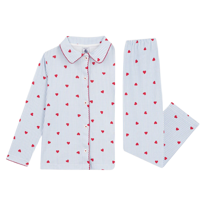 Petit Bateau - Katoenen geknoopte pyjama met hartjesprint