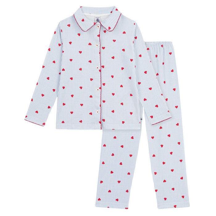 Petit Bateau - Katoenen geknoopte pyjama met hartjesprint