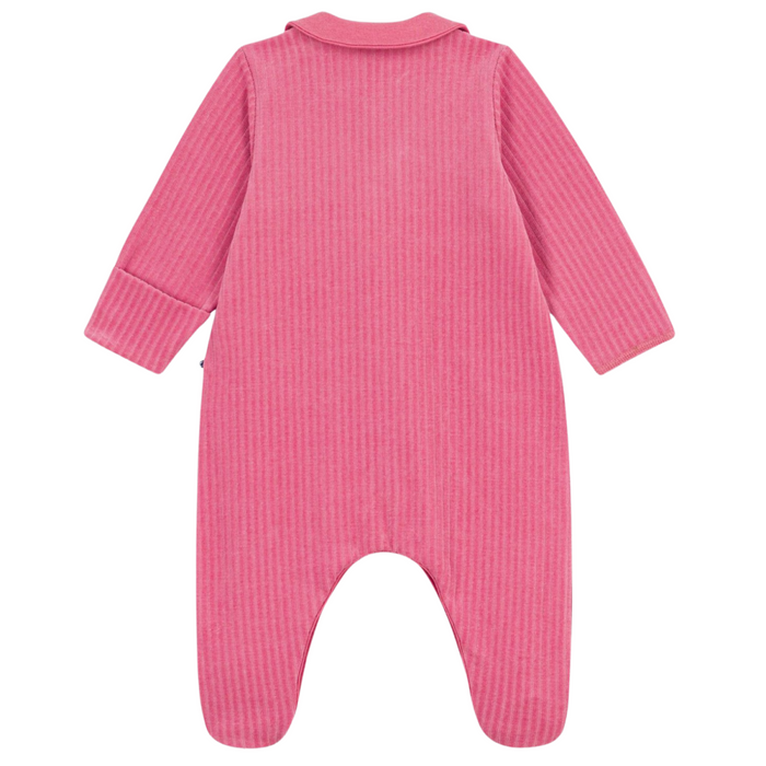 Petit Bateau - Effen fluwelen babypakje met kraag - Roze