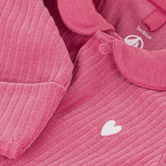 Petit Bateau - Effen fluwelen babypakje met kraag - Roze