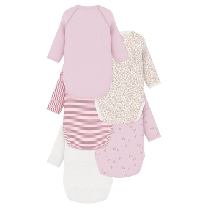 Petit Bateau - 5 katoenen babybody's met overslag en lange mouwen met print