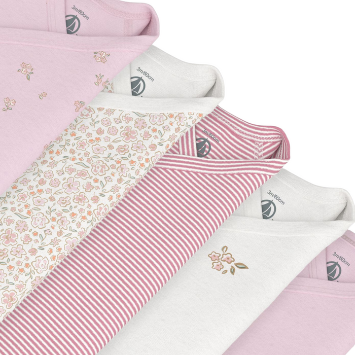 Petit Bateau - 5 katoenen babybody's met overslag en lange mouwen met print