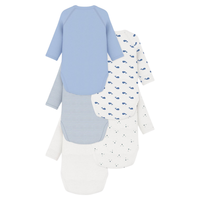 Petit Bateau - 5 katoenen babybody's met overslag en lange mouwen met print