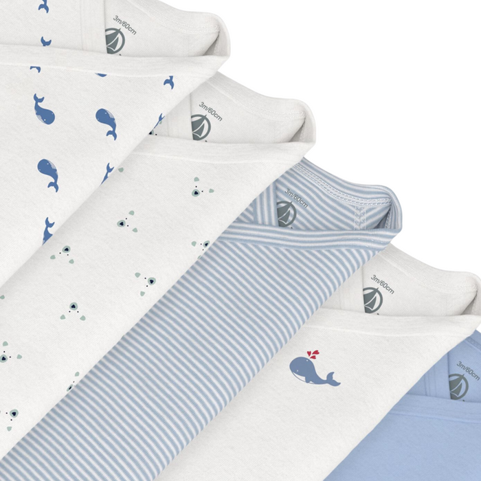 Petit Bateau - 5 katoenen babybody's met overslag en lange mouwen met print