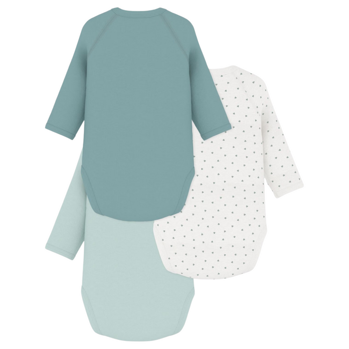 Petit Bateau - Set van 3 body's lange mouwen Hartjesmotief - Groen