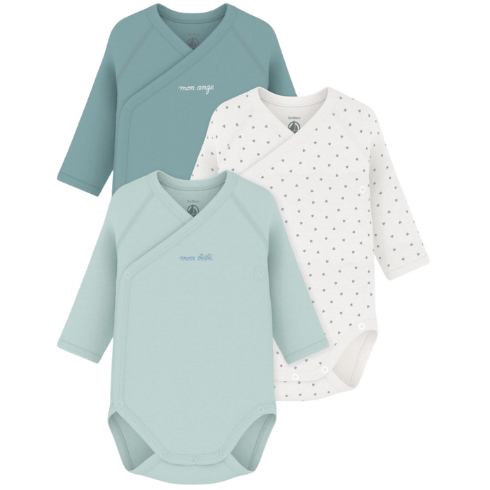 Petit Bateau - Set van 3 body's lange mouwen Hartjesmotief - Groen