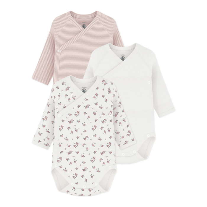 Petit Bateau - Set van 3 overbody's lange mouwen bloemetjes