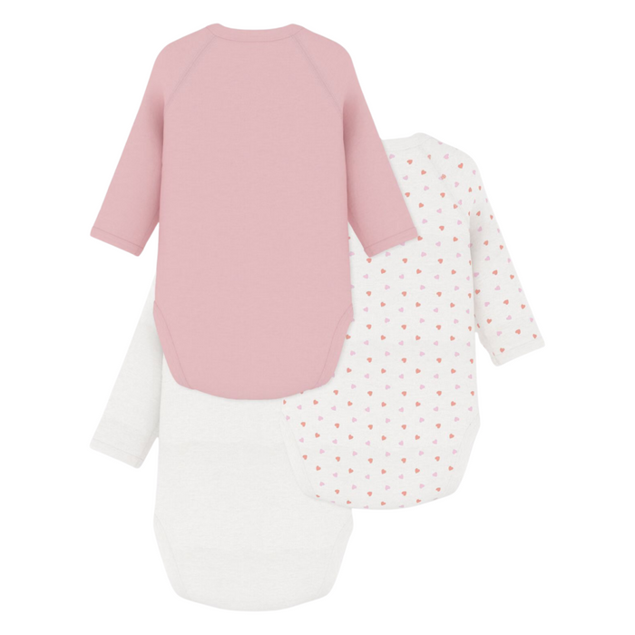 Petit Bateau - Set van 3 katoenen Body's met overslag en lange mouwen - Roze