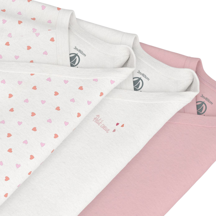 Petit Bateau - Set van 3 katoenen Body's met overslag en lange mouwen - Roze