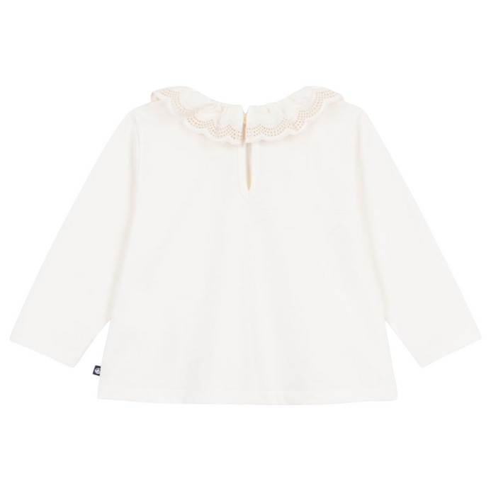 Petit Bateau - T-shirt met lange mouwen en kraagje - Ecru