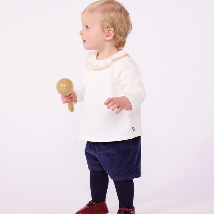 Petit Bateau - T-shirt met lange mouwen en kraagje - Ecru