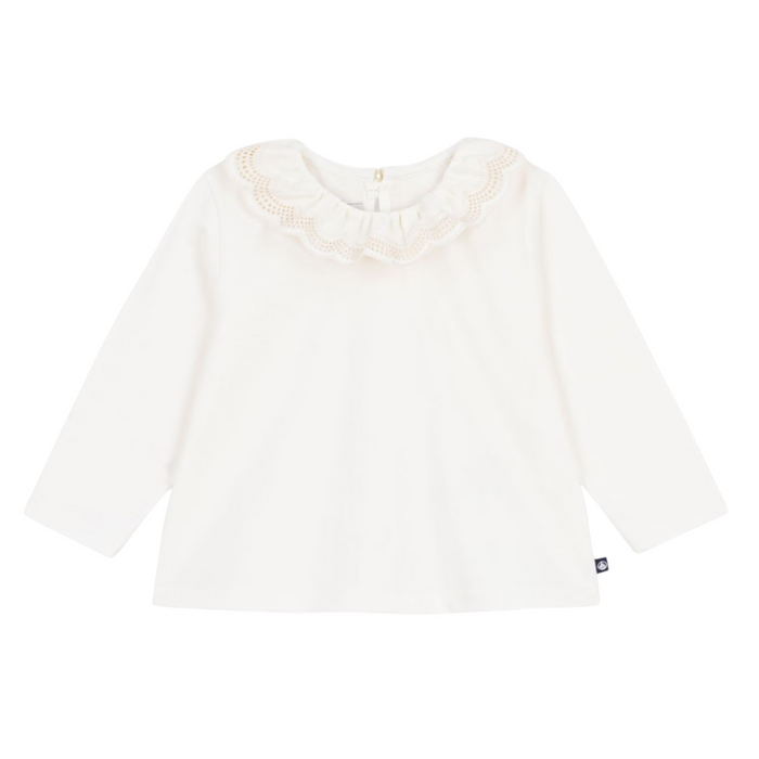 Petit Bateau - T-shirt met lange mouwen en kraagje - Ecru