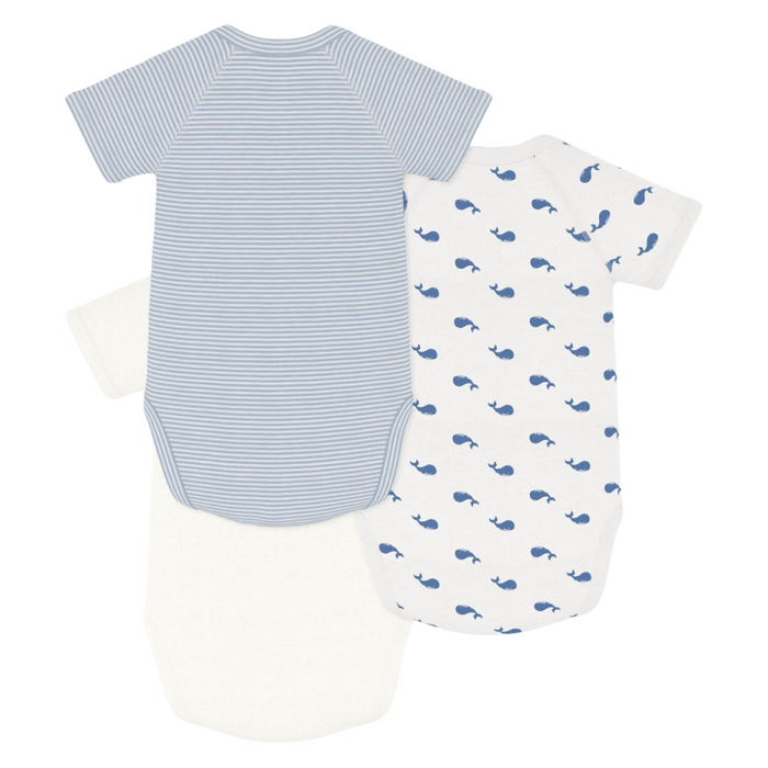 Petit Bateau -3 body's korte mouwen en overslag - Walvisjes