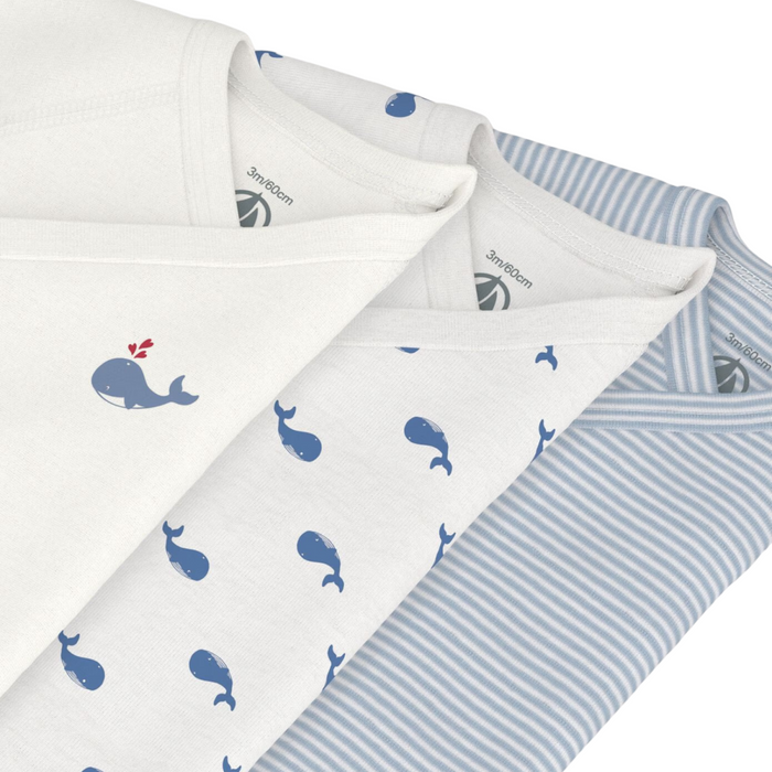 Petit Bateau -3 body's korte mouwen en overslag - Walvisjes