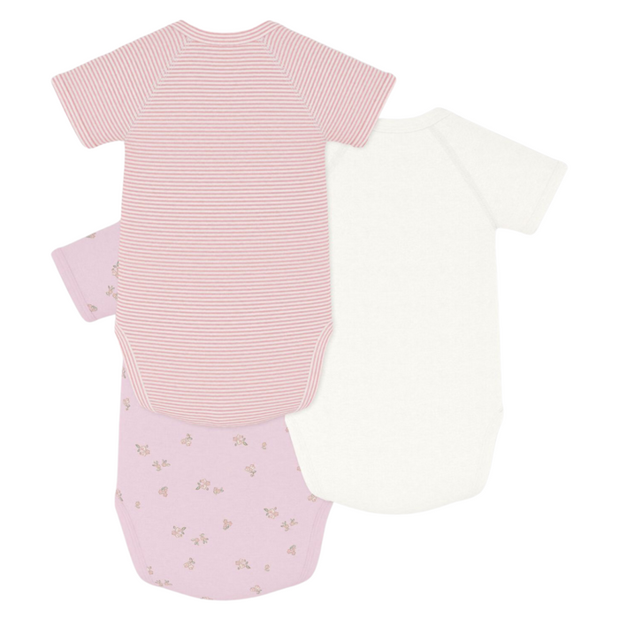 Petit Bateau - 3 body's korte mouwen en overslag - Bloemetjes