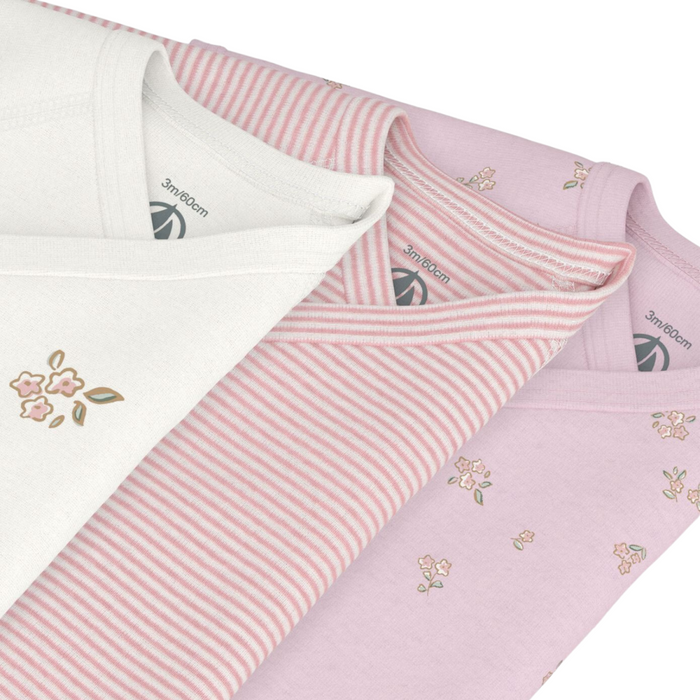 Petit Bateau - 3 body's korte mouwen en overslag - Bloemetjes