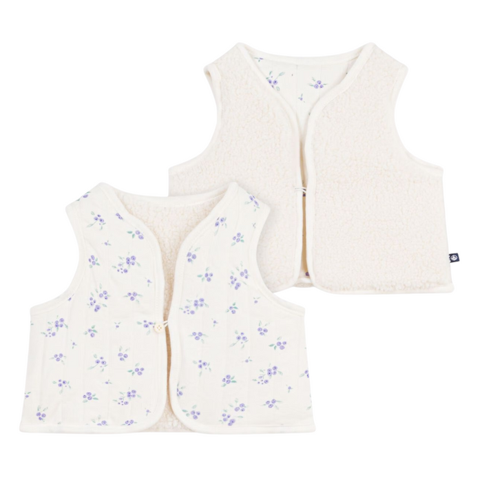 Petit Bateau - Mouwloze gilet van katoen en sherpa met bloemenprint