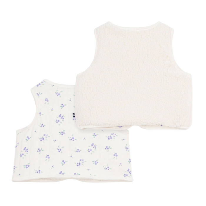 Petit Bateau - Mouwloze gilet van katoen en sherpa met bloemenprint