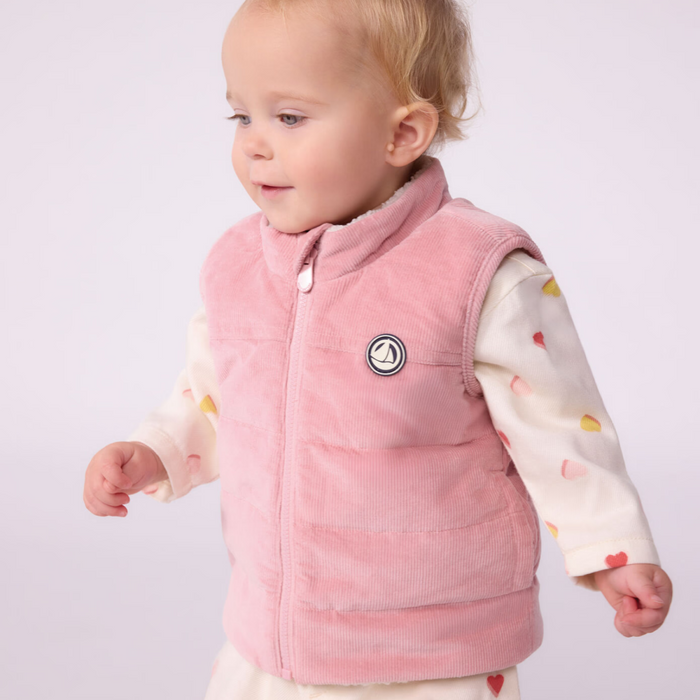 Petit Bateau - Bodywarmer omkeerbaar van fluweel en sherpa - Roze