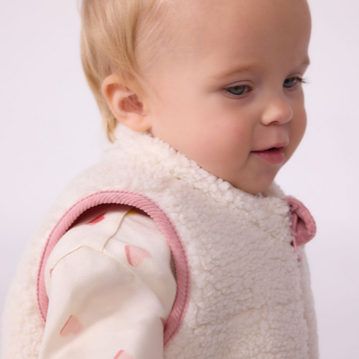 Petit Bateau - Bodywarmer omkeerbaar van fluweel en sherpa - Roze